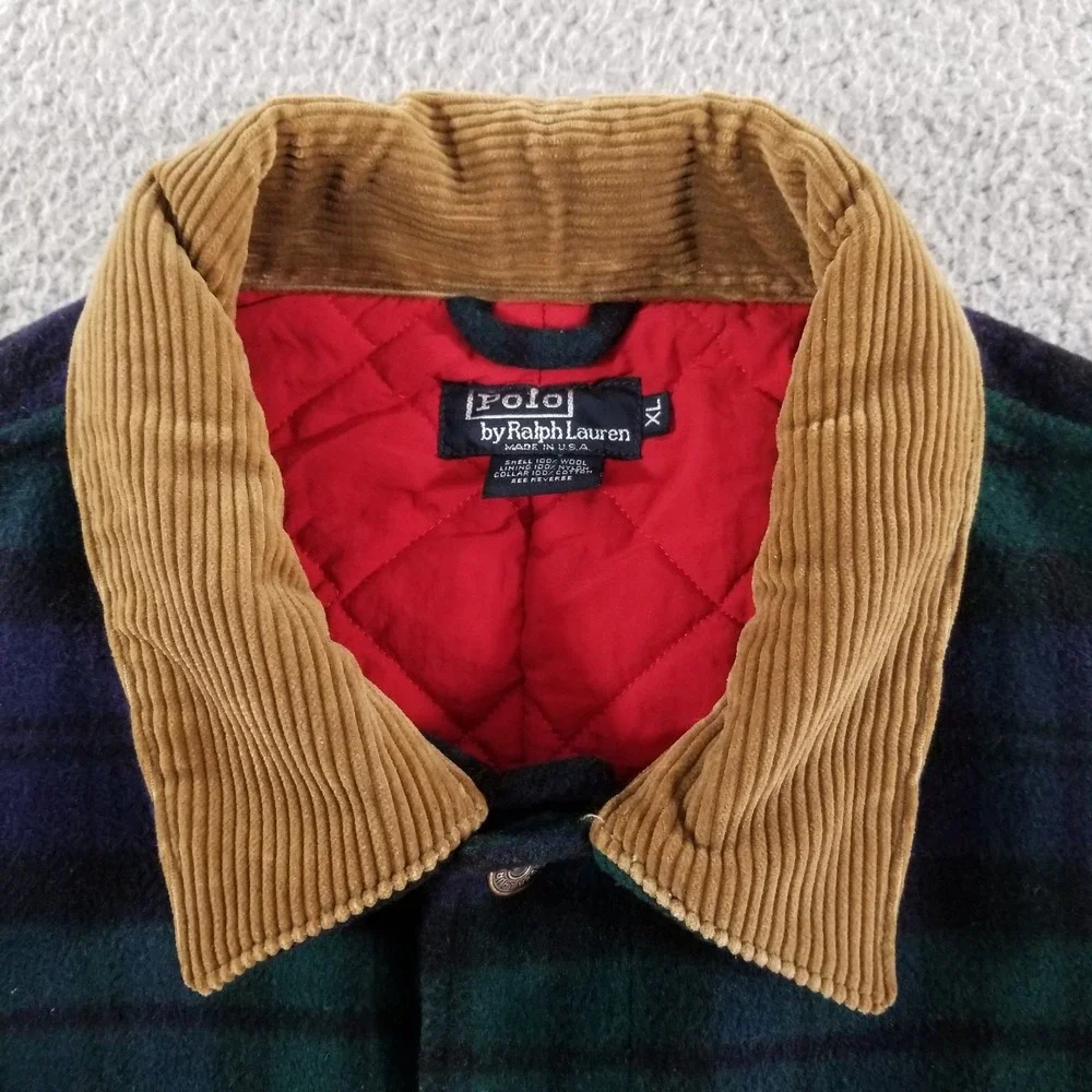 Polo Ralph Lauren Trucker Jacket Mens XL Blackwatch Tartan Wool Quilted Corduroy